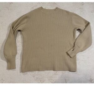 Kittenish Womens Ribbed Knit Long Sleeve Crew Neck Sweater Tan Beige Small